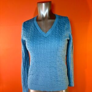 Charter Club Bright Blue V-Neck Cable Knit Cotton Sweater